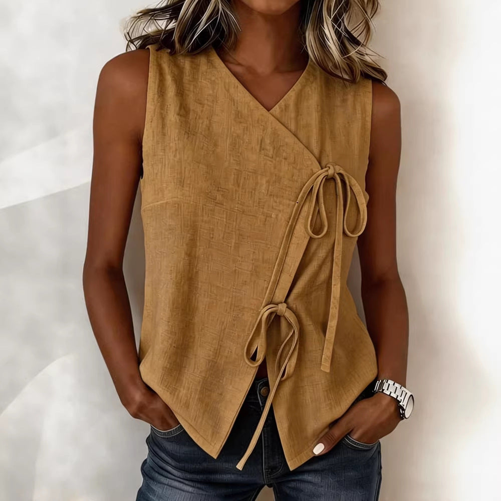 Ärmelloses V-Neck Top mit Schleife – Bild 2 | LuxeStyle