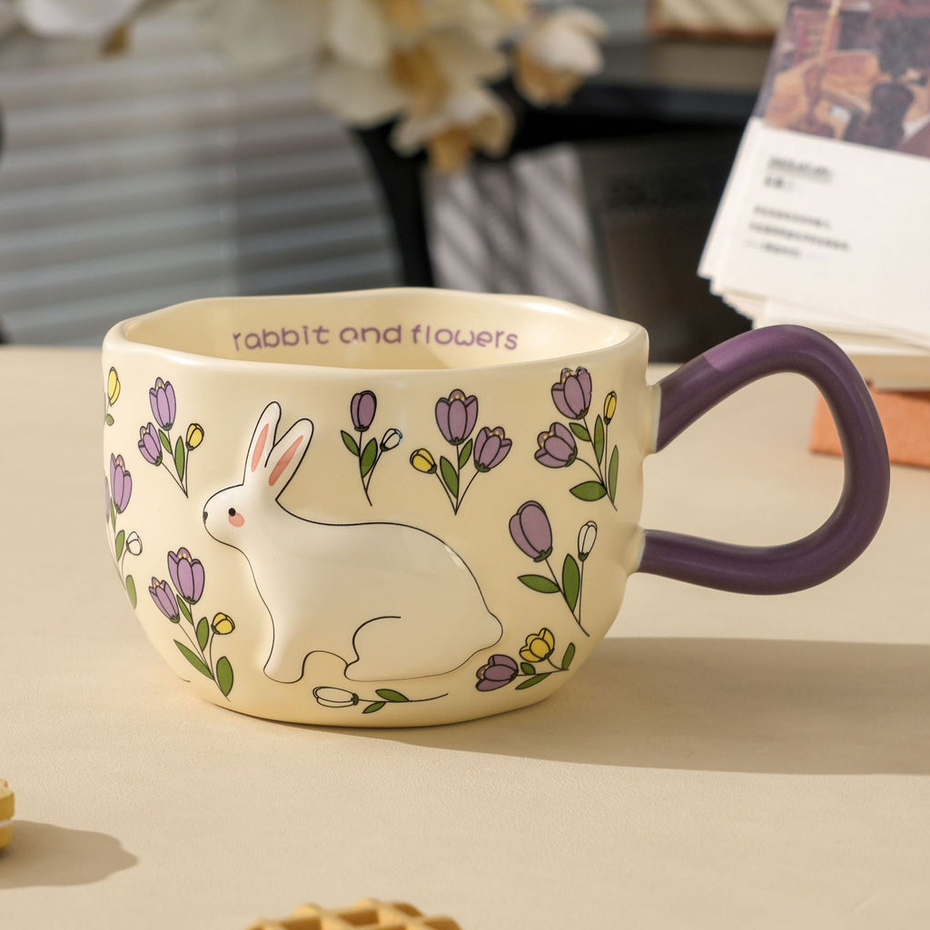 Keramiktasse mit Blumen und Hasenmotiv – Bild 6 | LuxeStyle