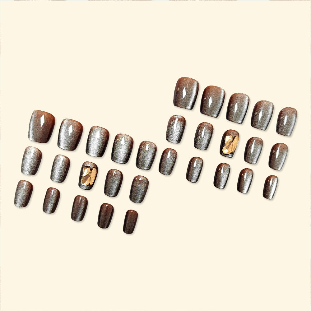 Y2K Cat-Eye Kunstnägel · Kaffee-Ton