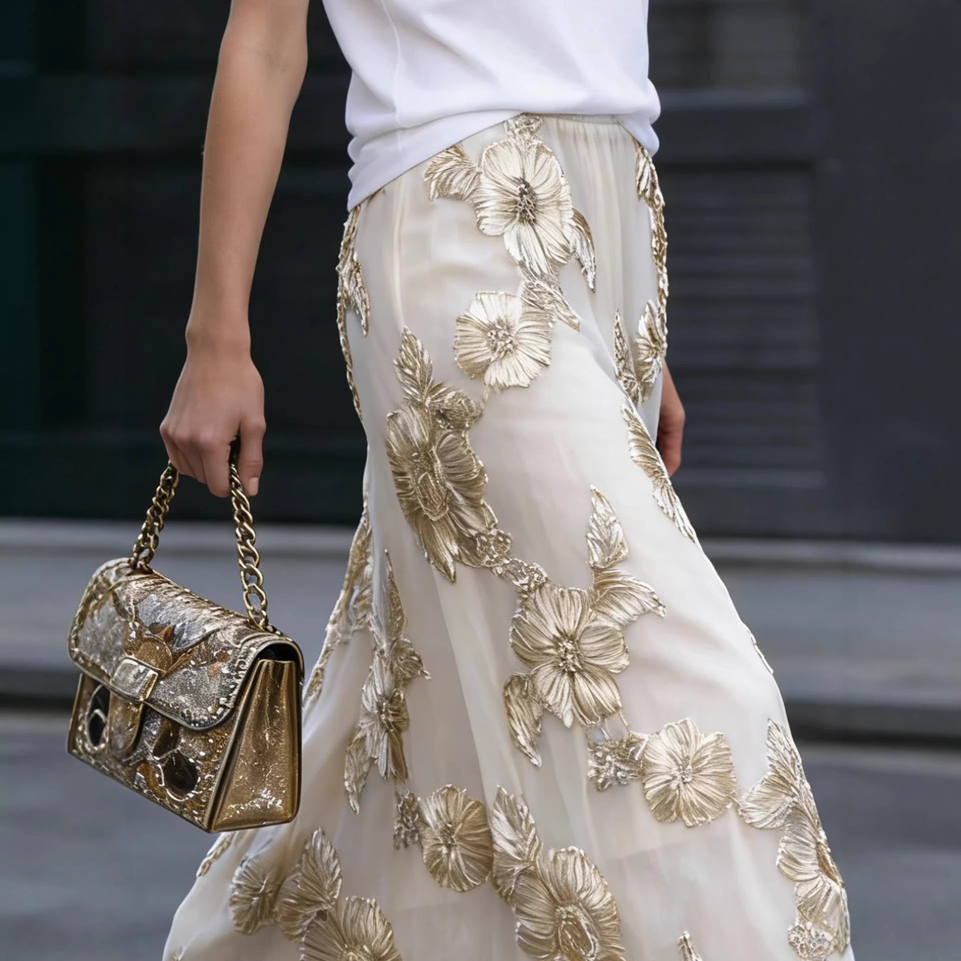 Elegantes Jacquard Maxi-Kleid