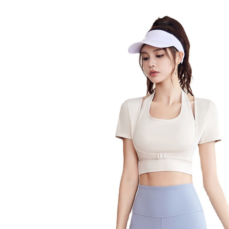 Halterneck Yoga-Top Kurzarm für Damen
