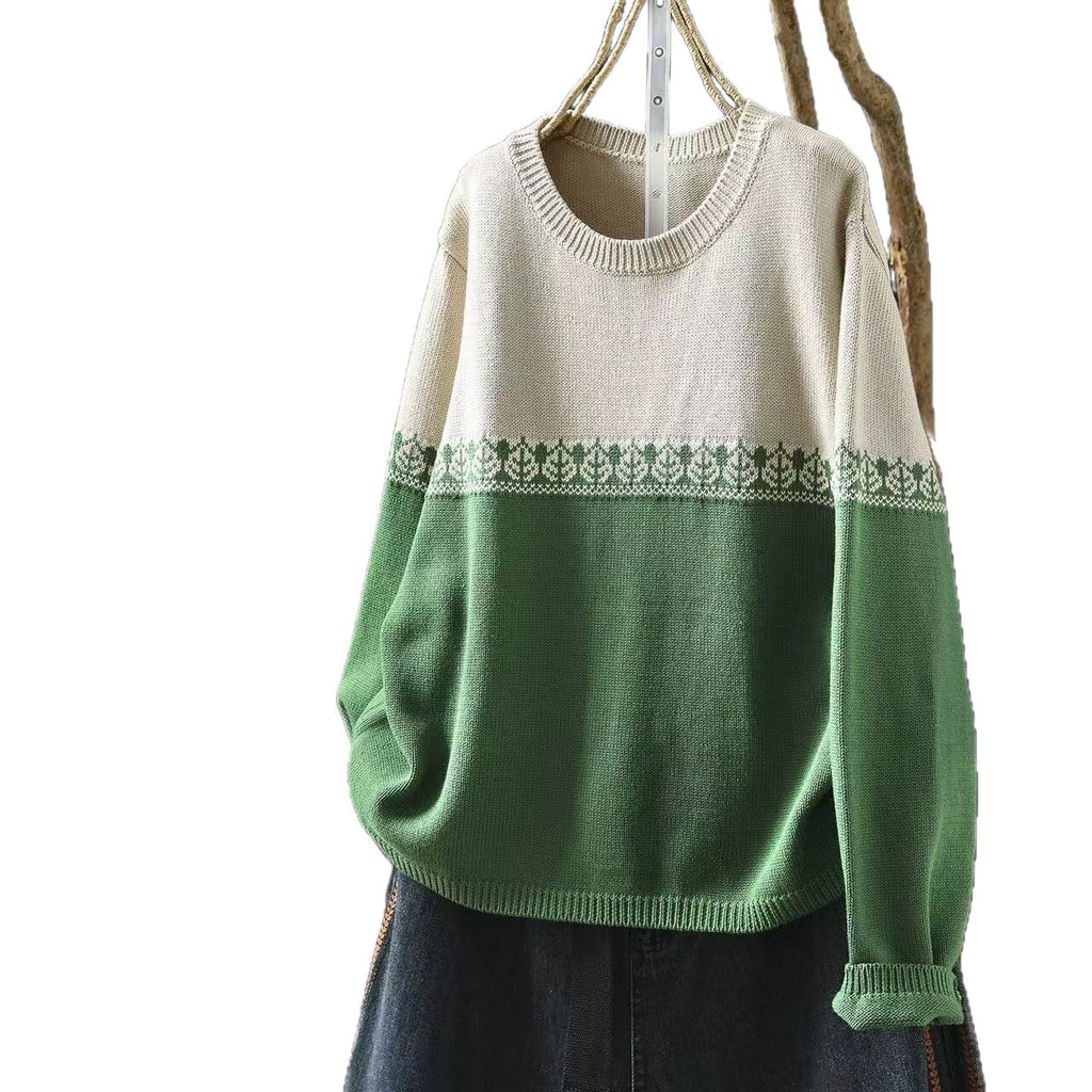 Preppy Baumwoll-Strickpullover mit Rundhals