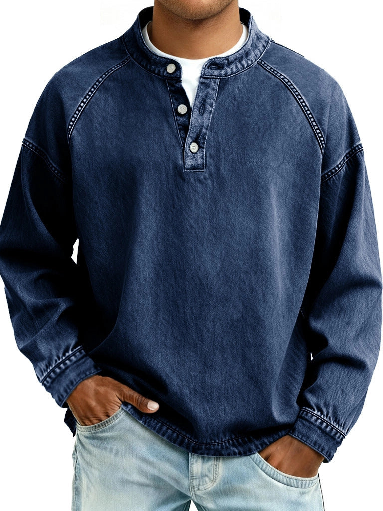Herren-Langarm-Shirt Uni-Farben Casual-Shirt Vintage