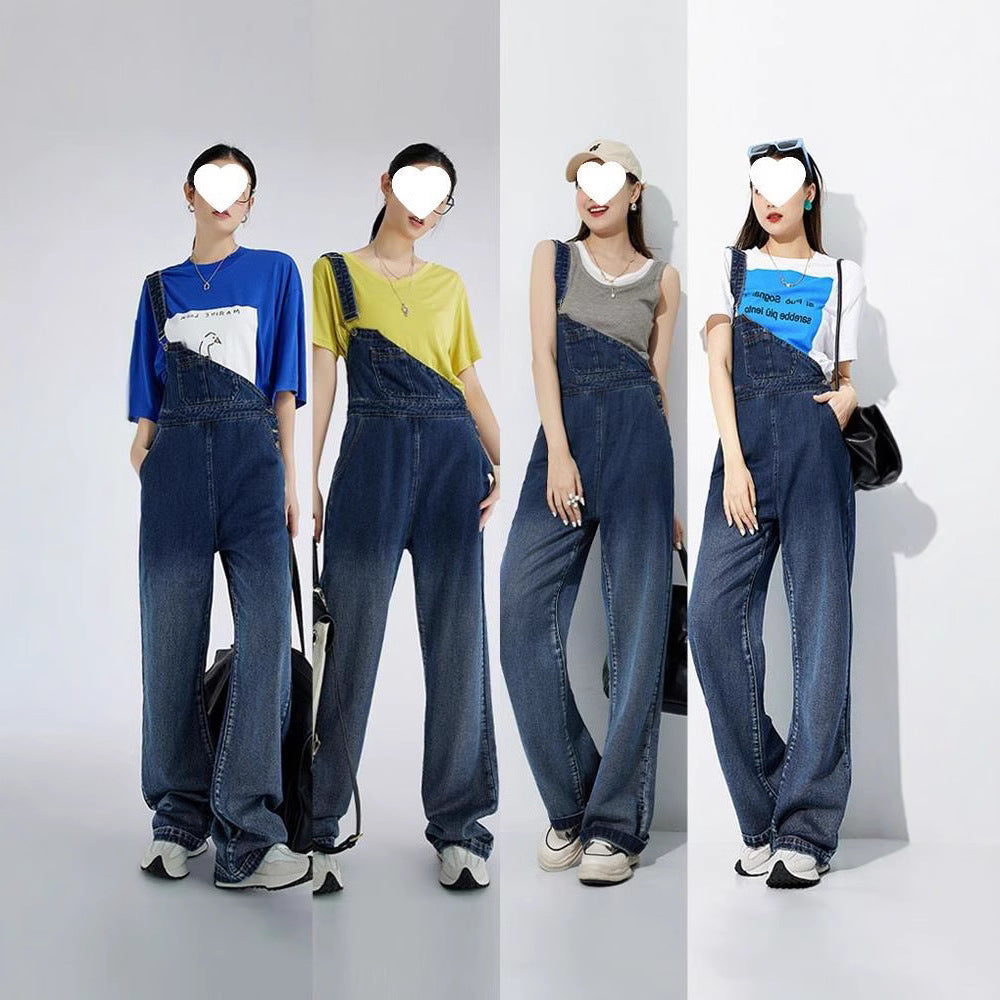 Damen Jumpsuit Denim – Einzelschulter, weites Bein
