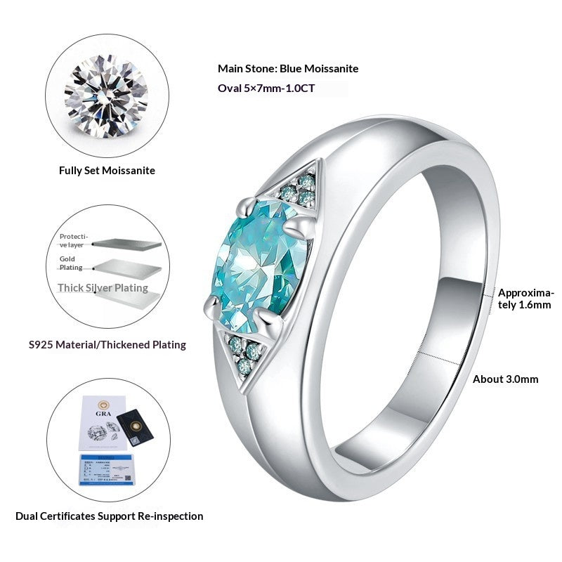 Ovaler Minimalistischer Moissanit-Ring aus 925er Silber