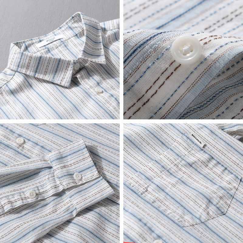 Gestreiftes Langarmhemd im japanischen Casual-Stil – Bild 2 | LuxeStyle
