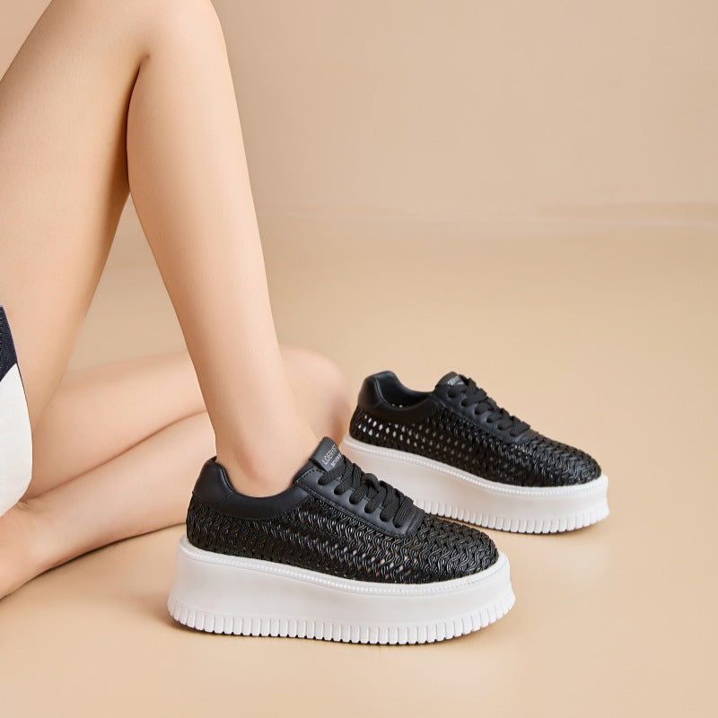 Damen Casual Hollow-Weave Schuhe mit dicker Sohle