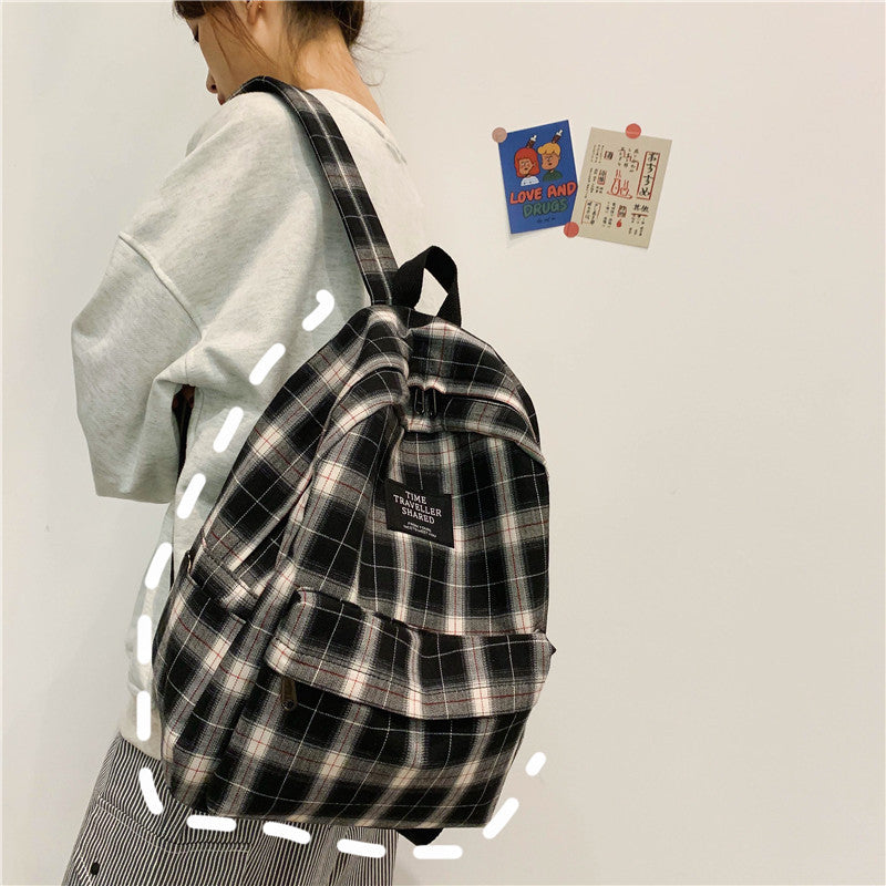 Koreanischer Plaid-Rucksack aus Canvas – Bild 2 | LuxeStyle