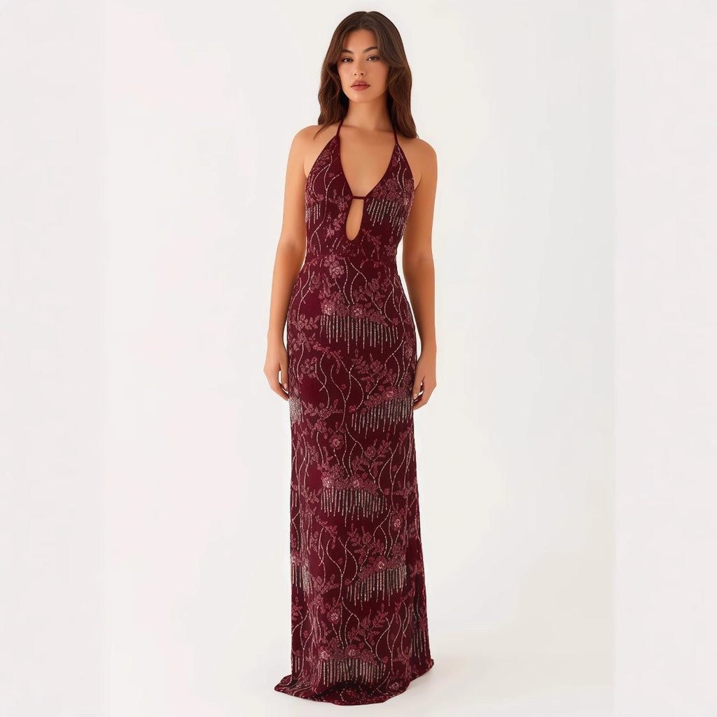 Elegantes, paillettenbesticktes Schnürkleid