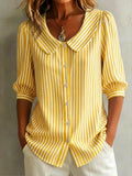 Gestreifte V-Neck Bluse mit 3/4-Ärmeln