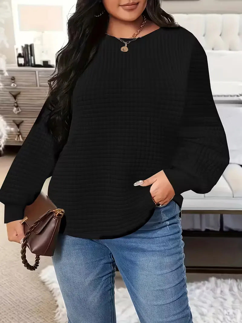Sweatshirt mit Waffelstrick und Rundhalsausschnitt – Bild 1 | LuxeStyle
