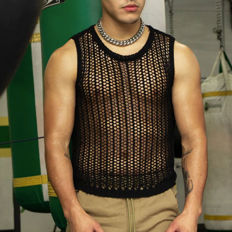 Herren-Weste mit Lochmuster, beige/schwarz