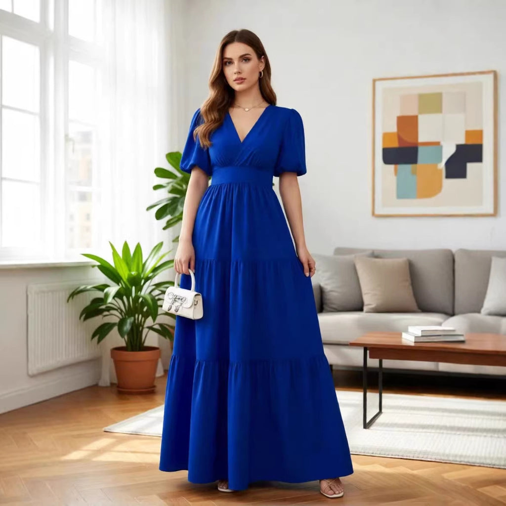 Elegantes, hochtailliertes Langarmkleid mit V-Ausschnitt – Bild 8 | LuxeStyle