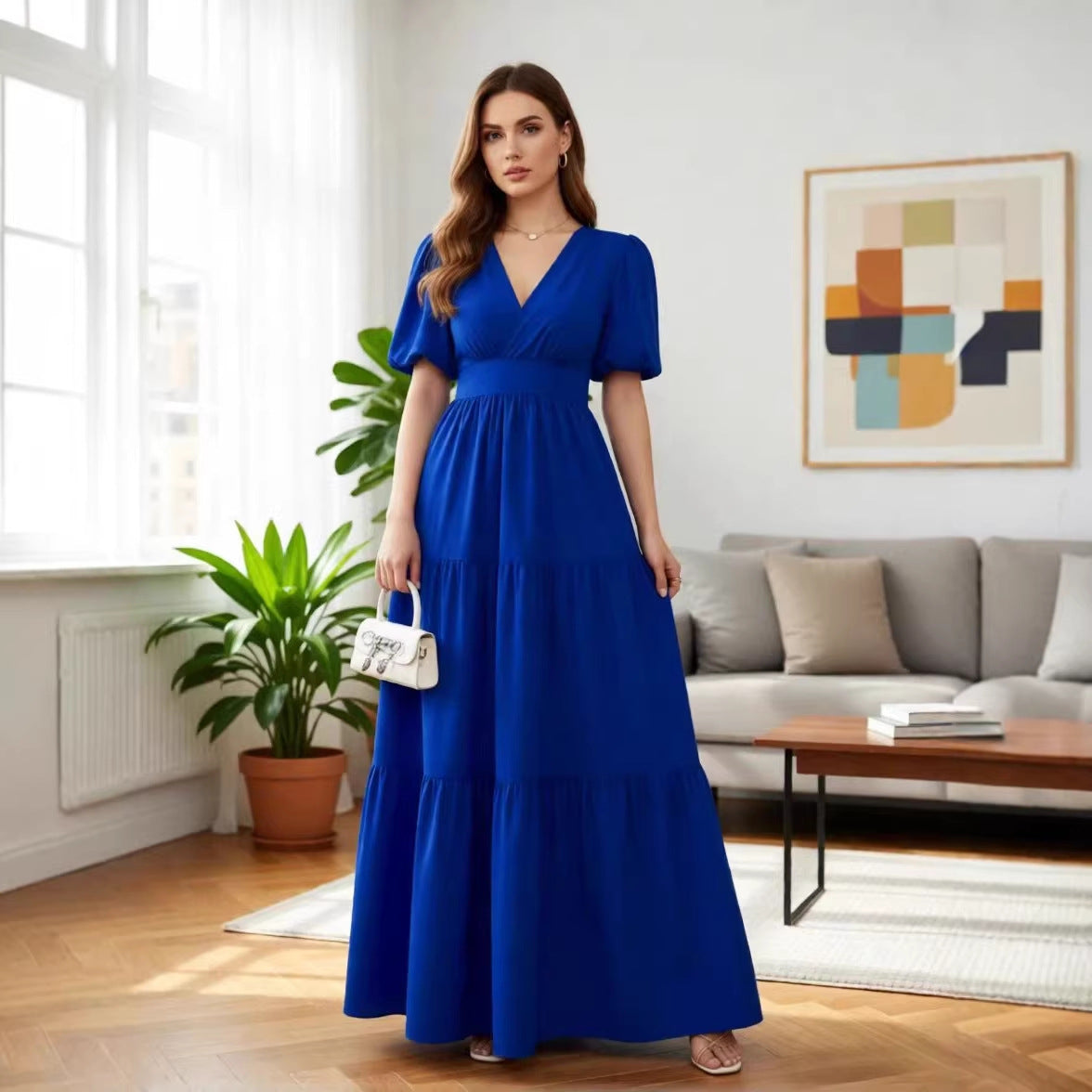 Elegantes, hochtailliertes Langarmkleid mit V-Ausschnitt – Bild 8 | LuxeStyle