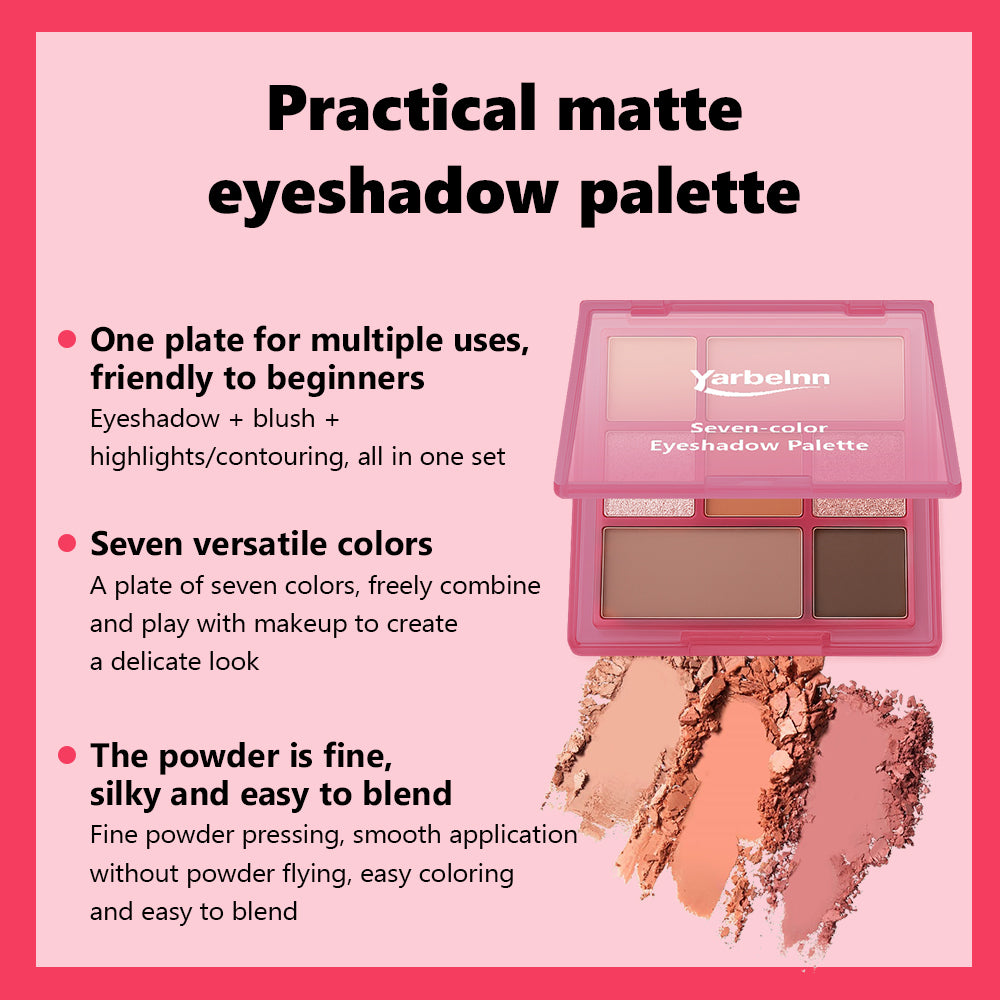7-farbige Multifunktions-Eyeshadowpalette, Erde-Töne, Matt & Glitzer,