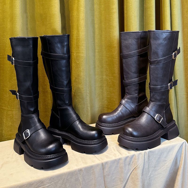 Damen Retro Kniehohe Stiefel