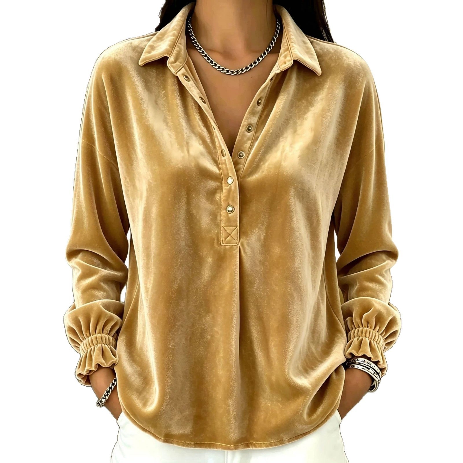 Lange Ärmel Polo-Hals Top