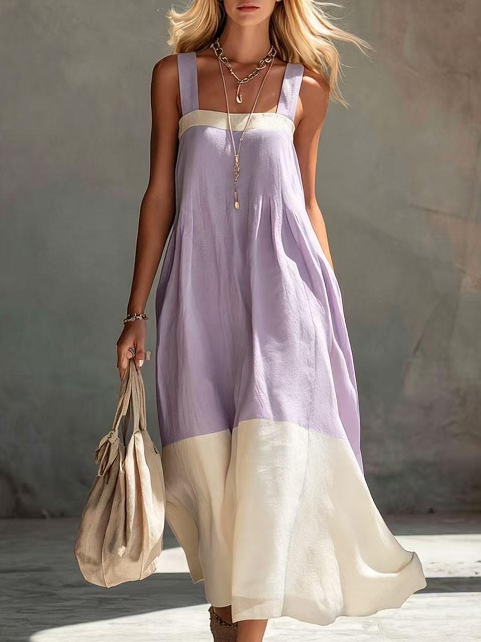 Chic Strap Maxi-Kleid mit Farbkontrast – Bild 7 | LuxeStyle