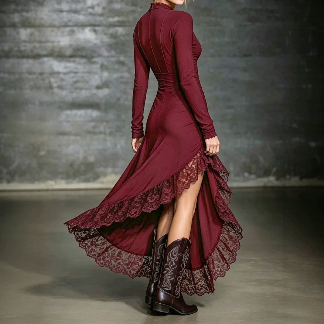 A-Linien-Kleid mit V-Ausschnitt und Spitze | LuxeStyle