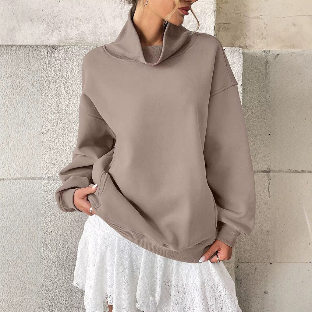 Damen Rollkragen Loose-fit Fleece-Pullover