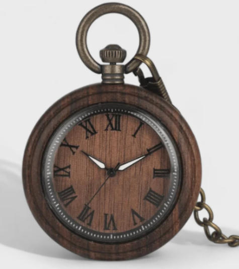 Holz-Taschenuhr mit rauer Kette