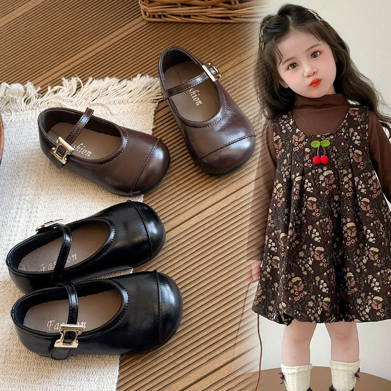 Schwarze Mädchen-Schuhe, koreanischer Stil, weiche Sohle, Retro-Prinze