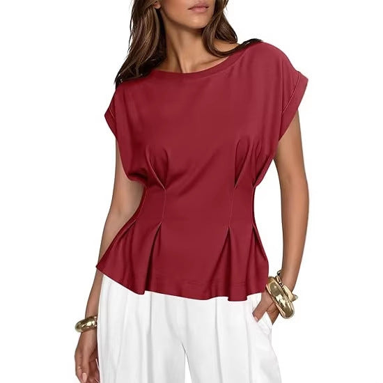 Kurzarm-T-Shirt Damen mit Rundhals und 3D-Effekt – Bild 9 | LuxeStyle