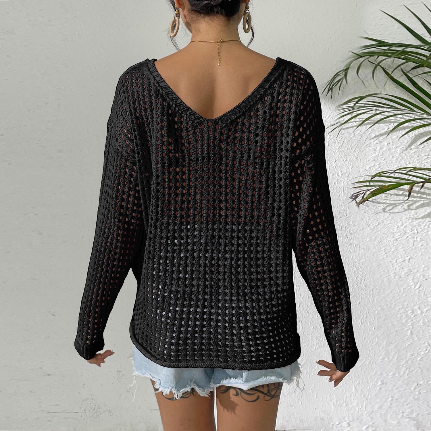 Lässiger Strickpullover mit Schmetterlings-Patchwork – Ansicht 2
