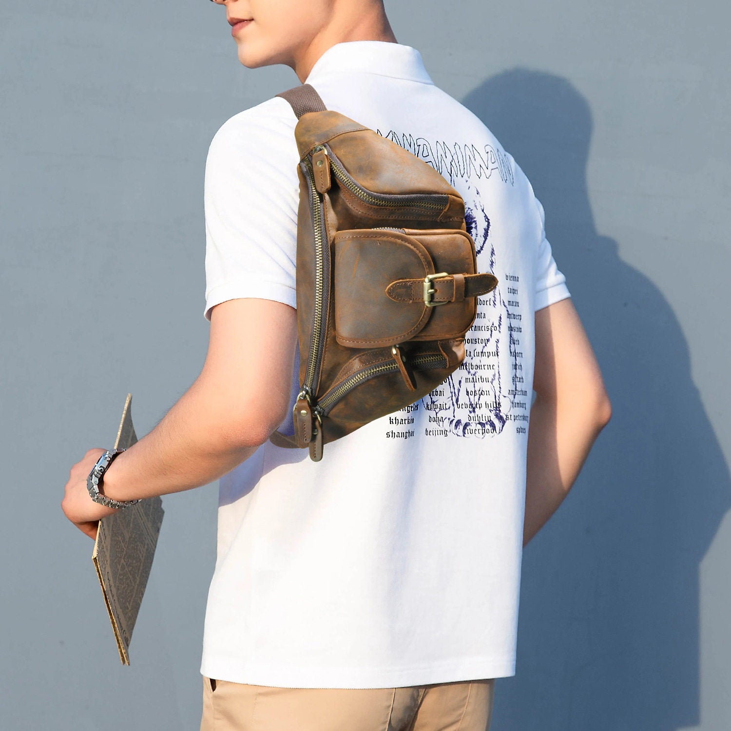 Crazy Horse Leder Brusttasche für Herren – Ansicht 6