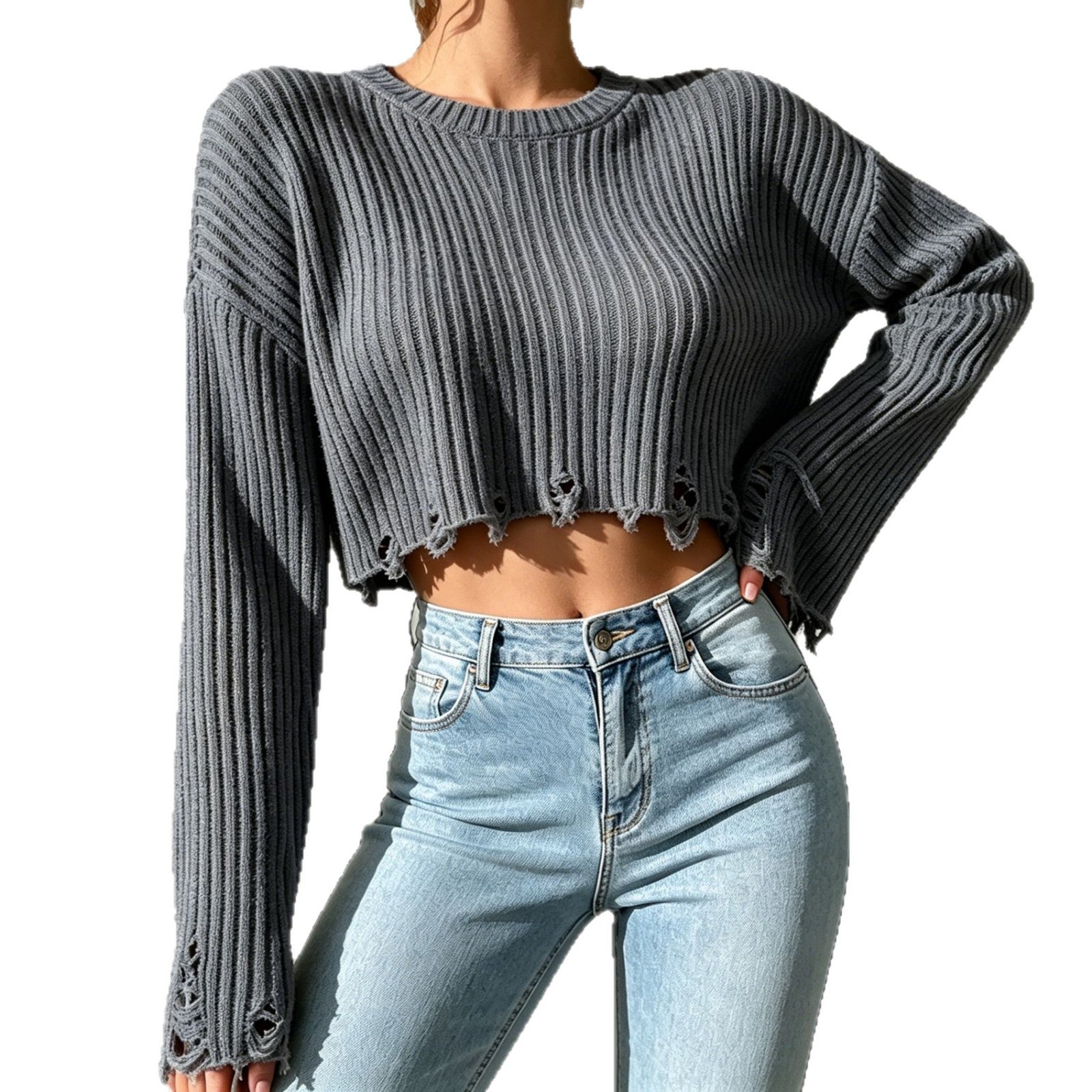 Geripptes Langarmshirt für Damen