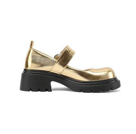 Chunky-Heel Plateau Mary Jane Lackleder Schuhe