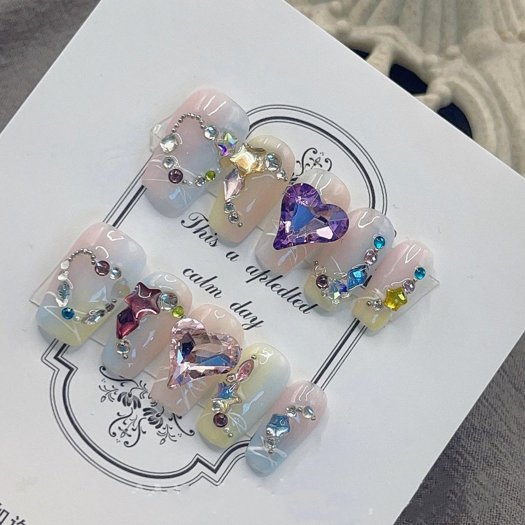 Regenbogen-Patchwork-Diamant-Nagelsticker – Bild 3 | LuxeStyle