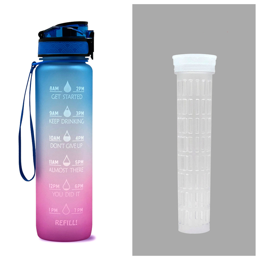 Motivierende Wasserflasche mit Zeitmarken, 1L, leckdicht