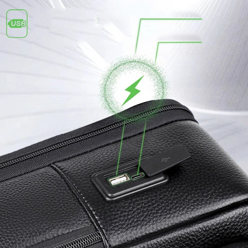 Leder-Reiserucksack mit USB-Ladefunktion