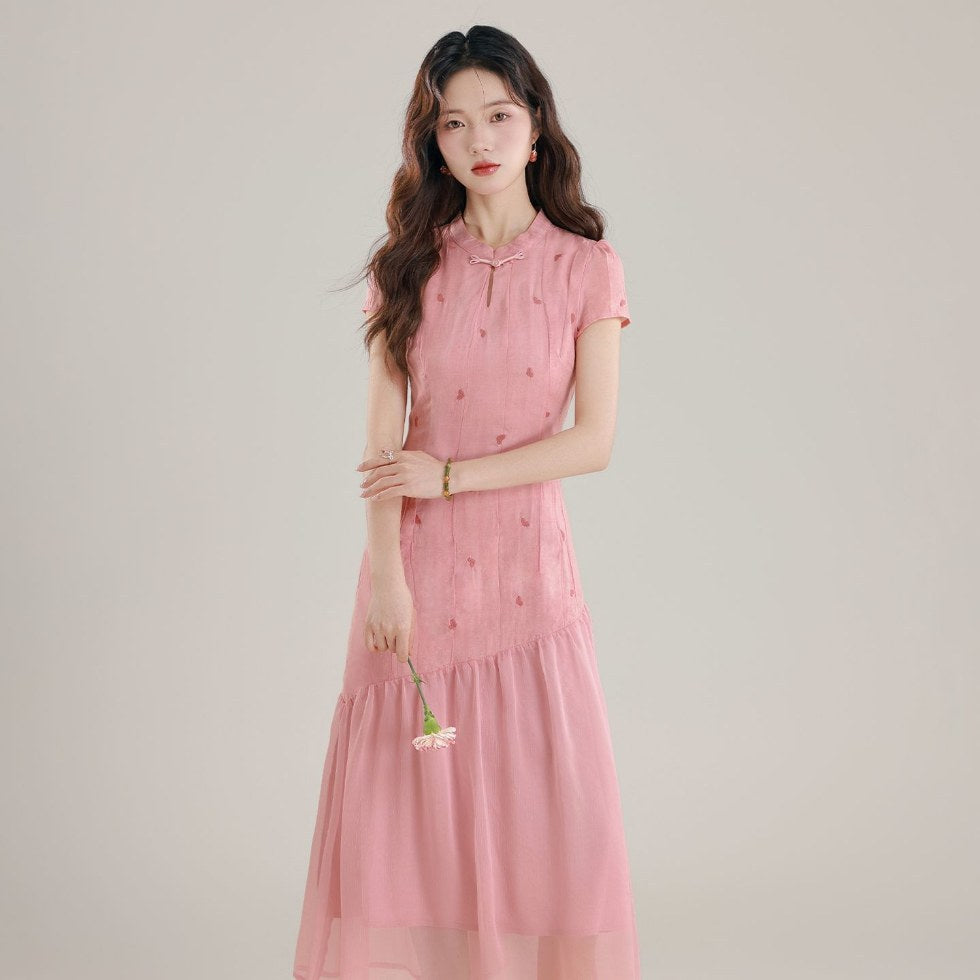 Chinesisches Fake-Zweiteiler Kleid mit Print – Bild 7 | LuxeStyle