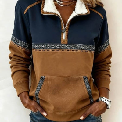 Langarm-Freizeitshirt mit Half-Zip und Print