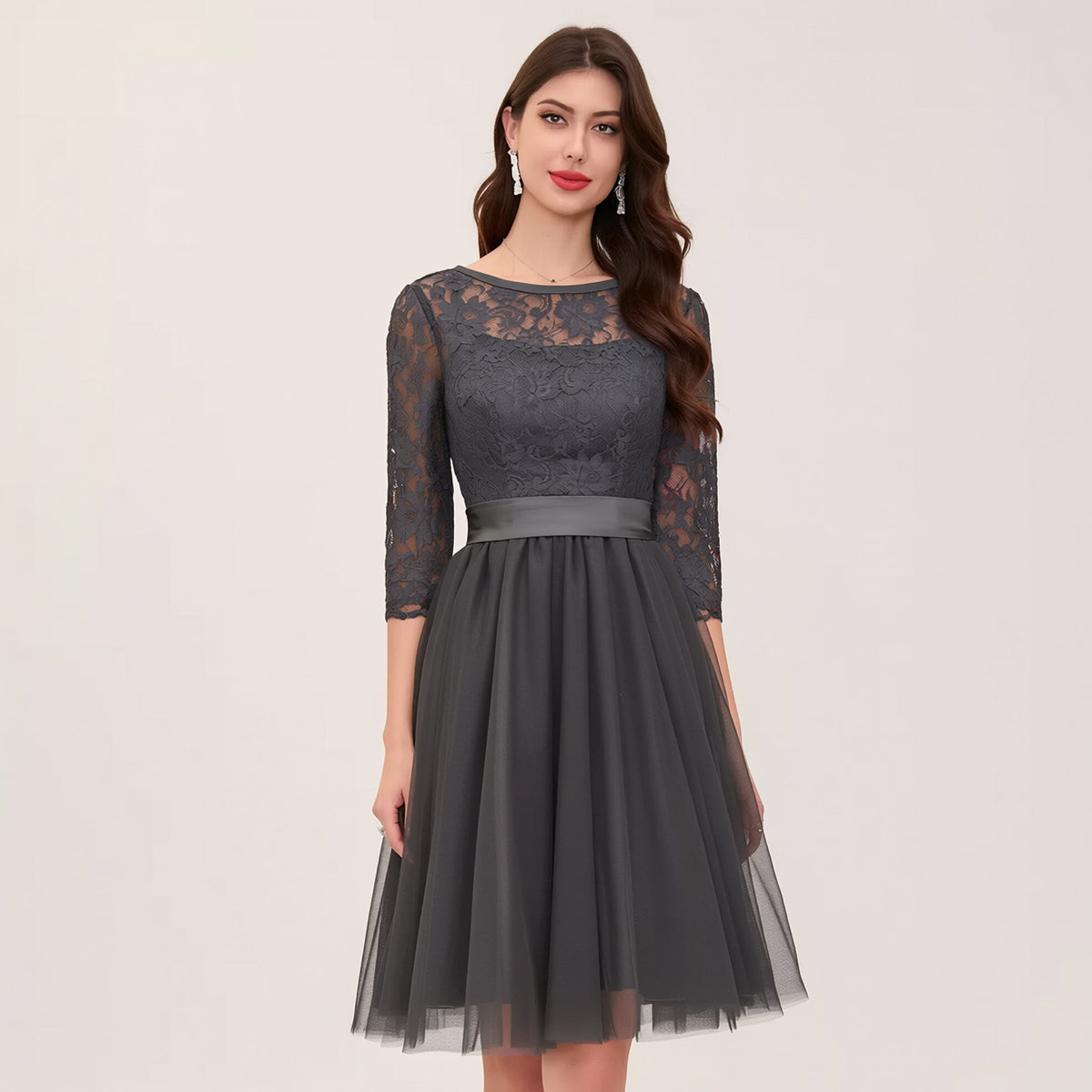 Elegantes Langarm-Kleid mit Rundhals – Bild 4 | LuxeStyle