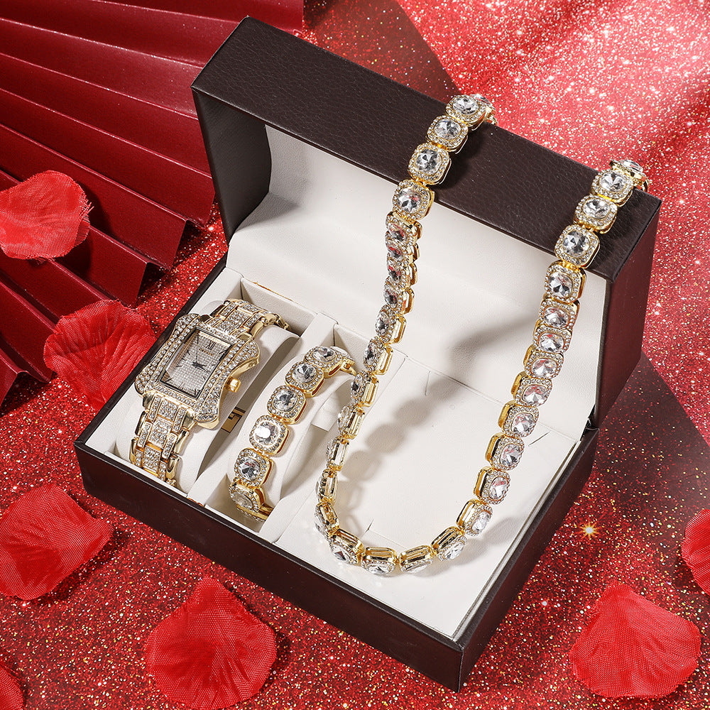 Quarz-Armbanduhr mit Strass & Schmuck-Set – Bild 3 | LuxeStyle