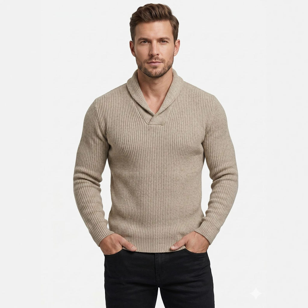 Herren V-Ausschnitt Strickpullover Langarm Slim Fit
