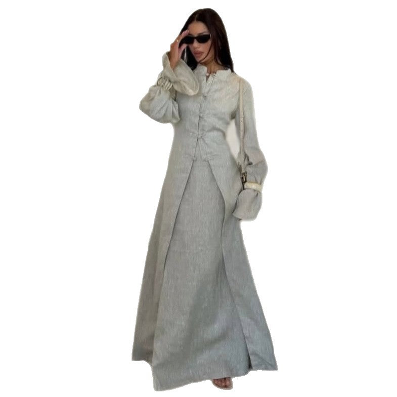 Vintage Langarm-Kleid mit Stehkragen