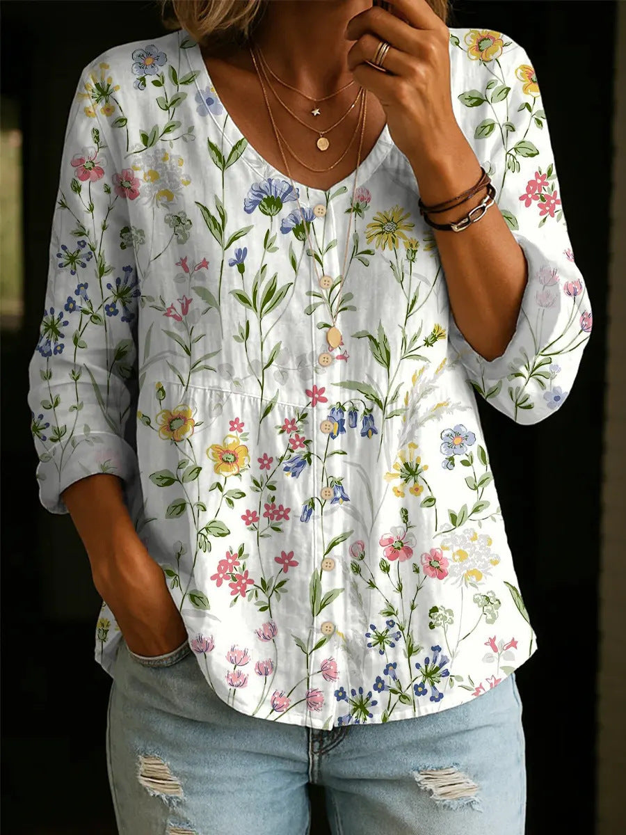 Blumen-Henley-Shirt mit 3D-Print für Damen – Bild 1 | LuxeStyle