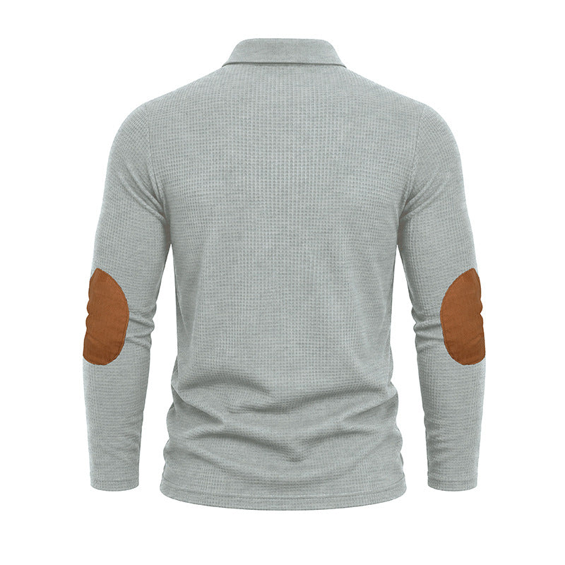 Männliches Langarm-Waffel-Polo-Shirt | LuxeStyle