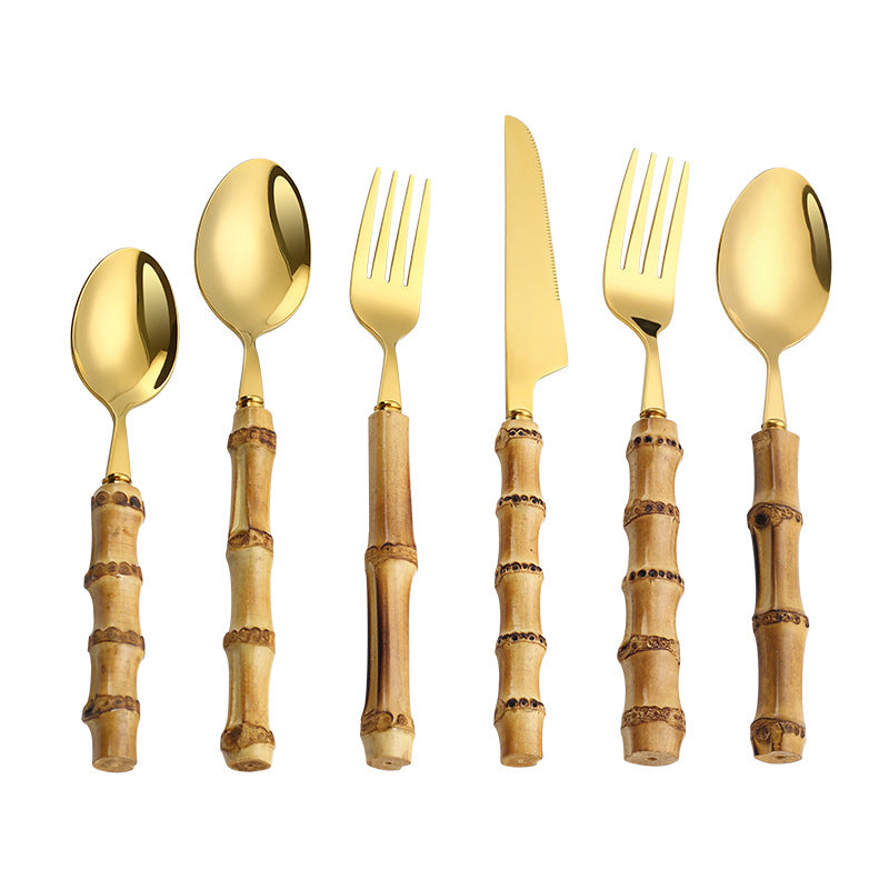 Besteck-Set aus Edelstahl und Bambusholz – Bild 2 | LuxeStyle