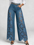 Hochtaillierte Weitbeine Damen Jeans mit Spitzenpaneelen – Bild 1 | LuxeStyle