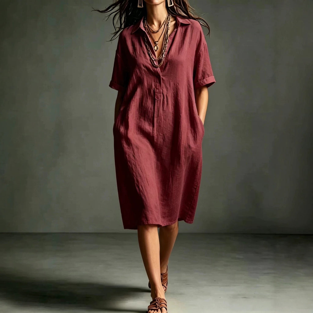 Ärmelloses V-Neck Kleid mit Taschen