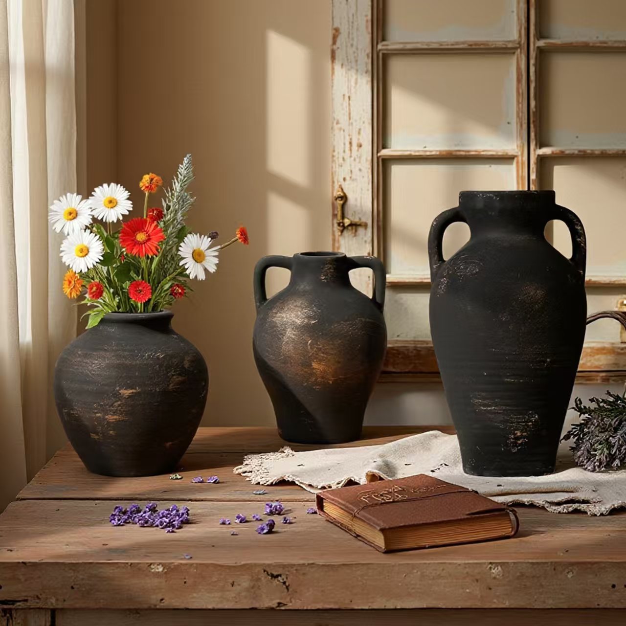 Vintage-Keramikvase mit französischem Landhausstil