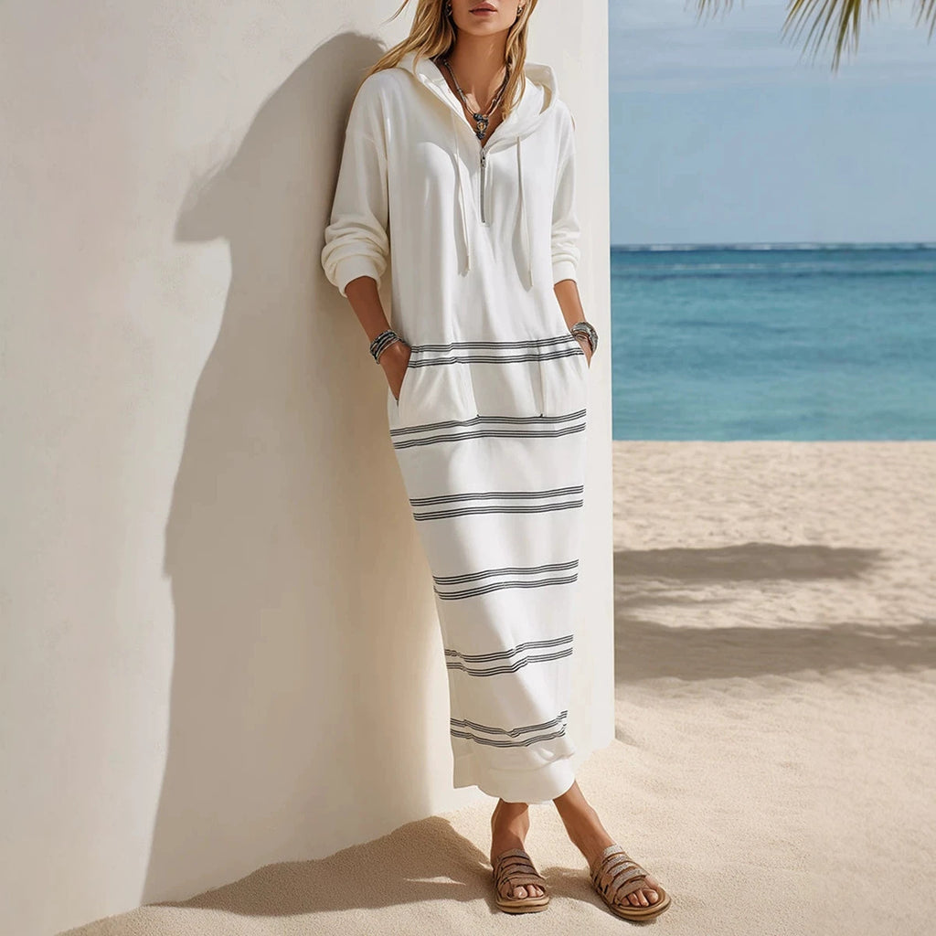 Gestreiftes Hoodie-Kleid mit lockerer Passform