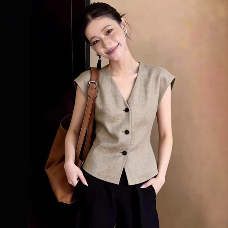 Ärmelloses Top für Pendler – Khaki