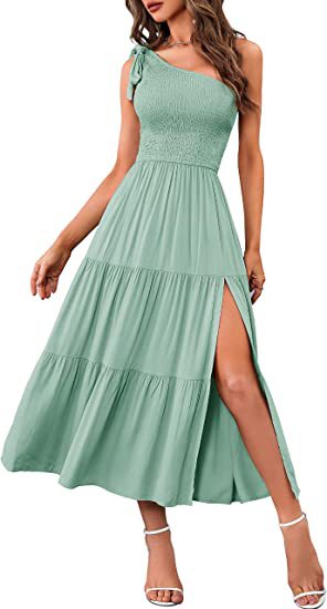 One-Shoulder Plissee-Kleid mit Schlitz