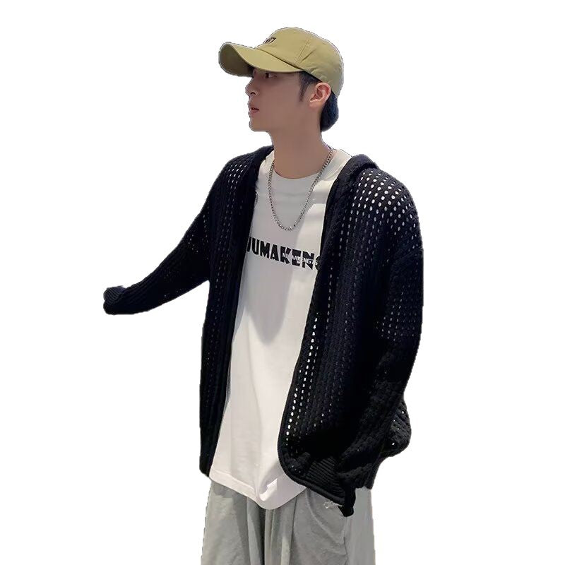 Herren Strick-Cardigan mit Lochmuster